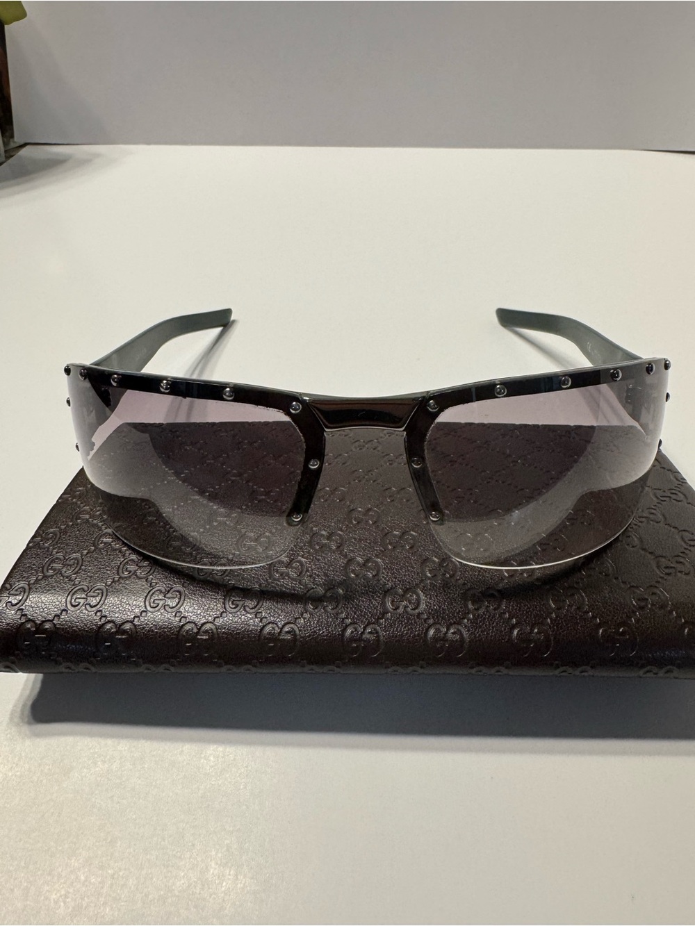 Gucci GG 1827/S Shield Green with Studs Purple Gradient Sunglasses, Y2K, Italy - Picture 5 of 9